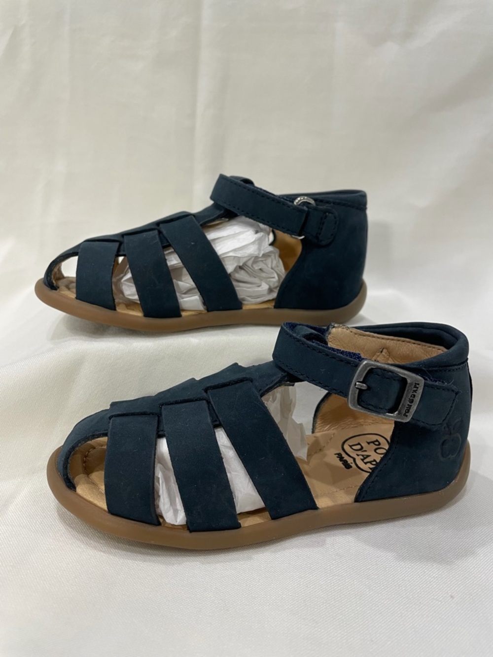 Navy Kids Leather Fisherman Sandals - Pom d'Api Style